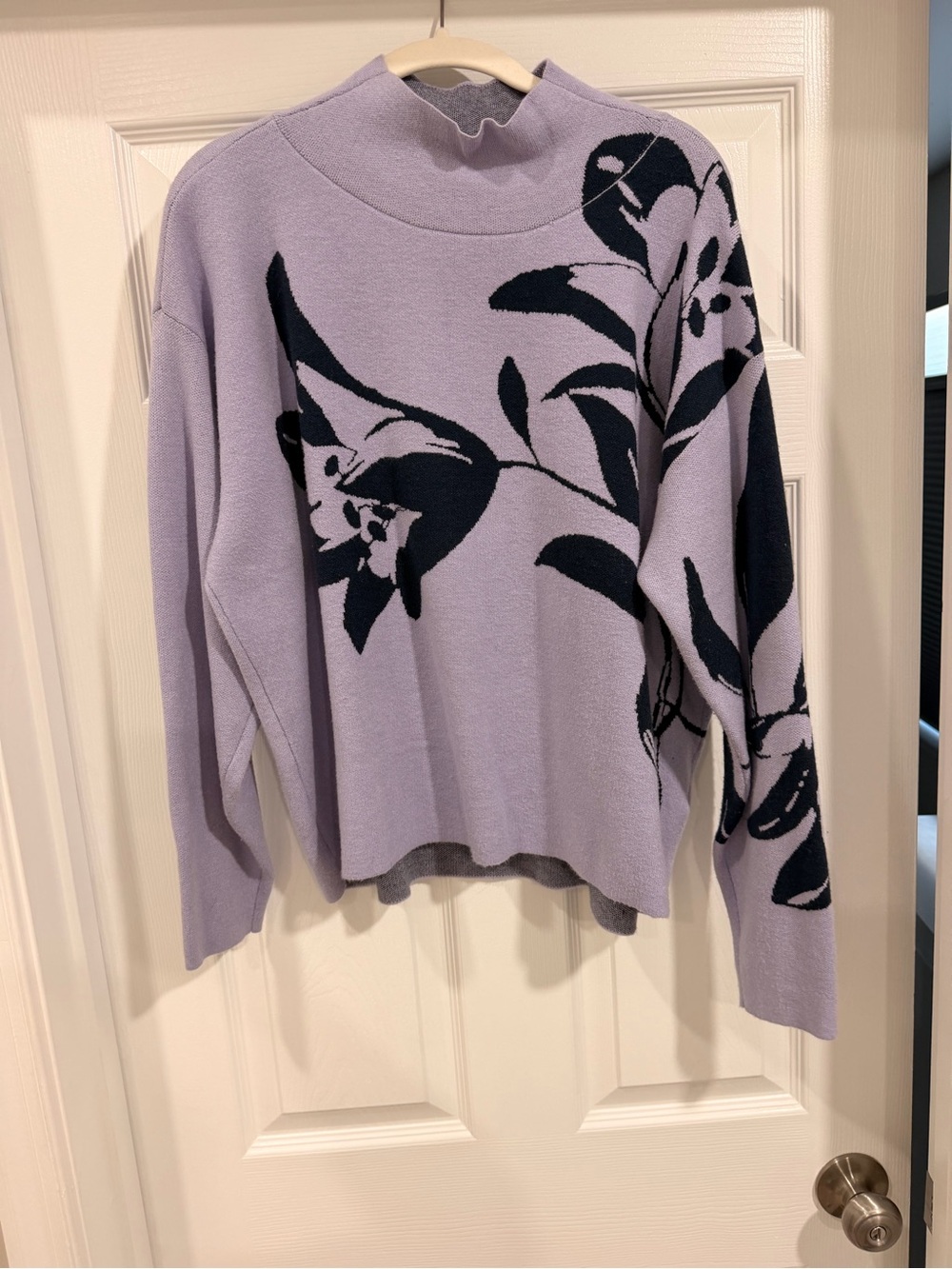 Maeve Lavender and Navy Floral Mock-Turtleneck Sweater